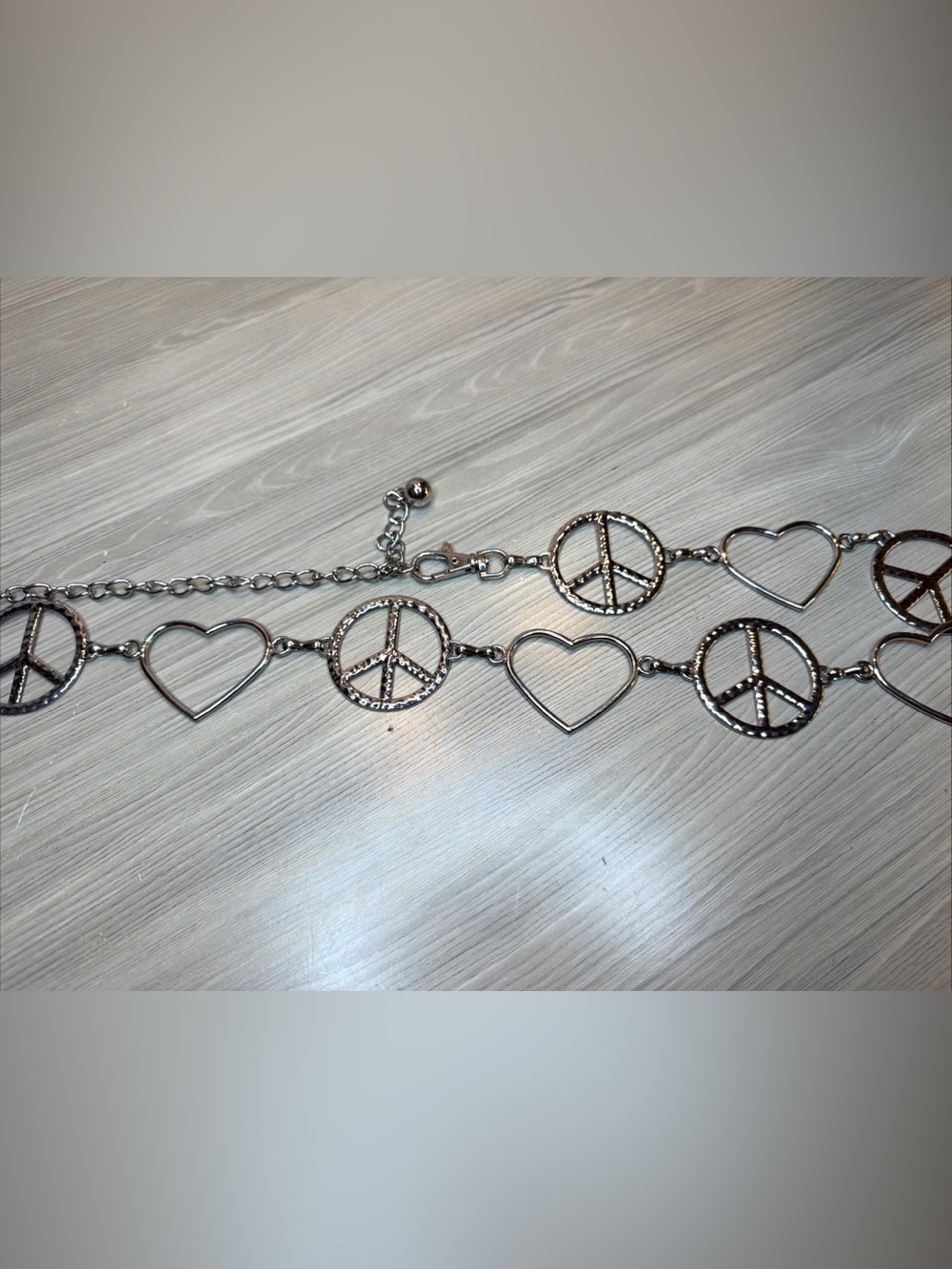 Vintage Woodstock Style 70s Hippie Peace Symbol & Hearts Chain Belt